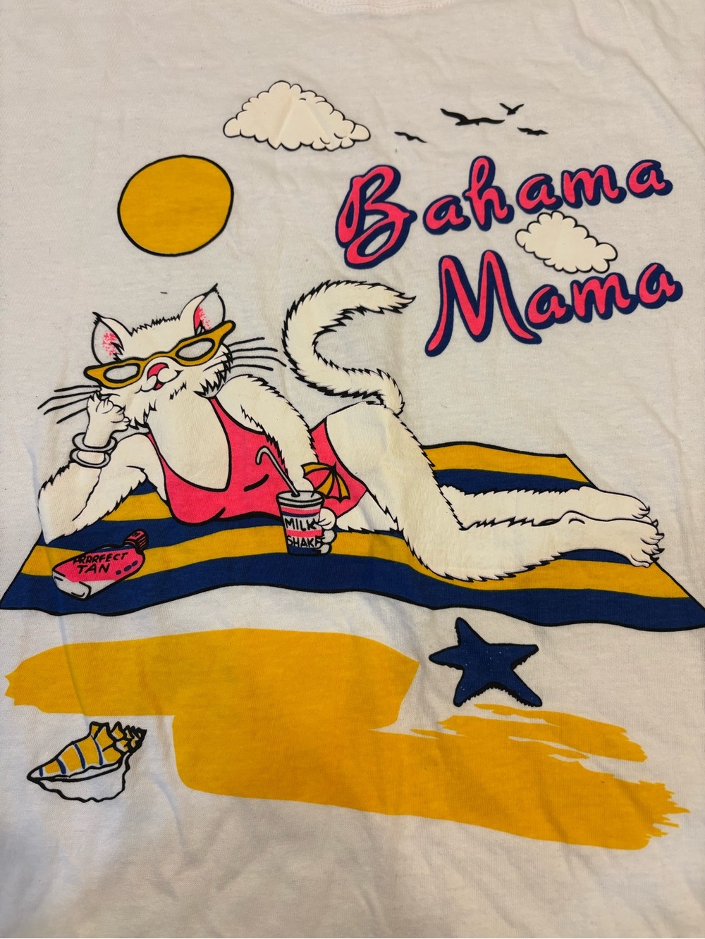 Vintage Bahama Mama Cat Graphic White Tee size Medium